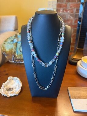 Multicolor Beaded & Silver-Link Layered Necklace